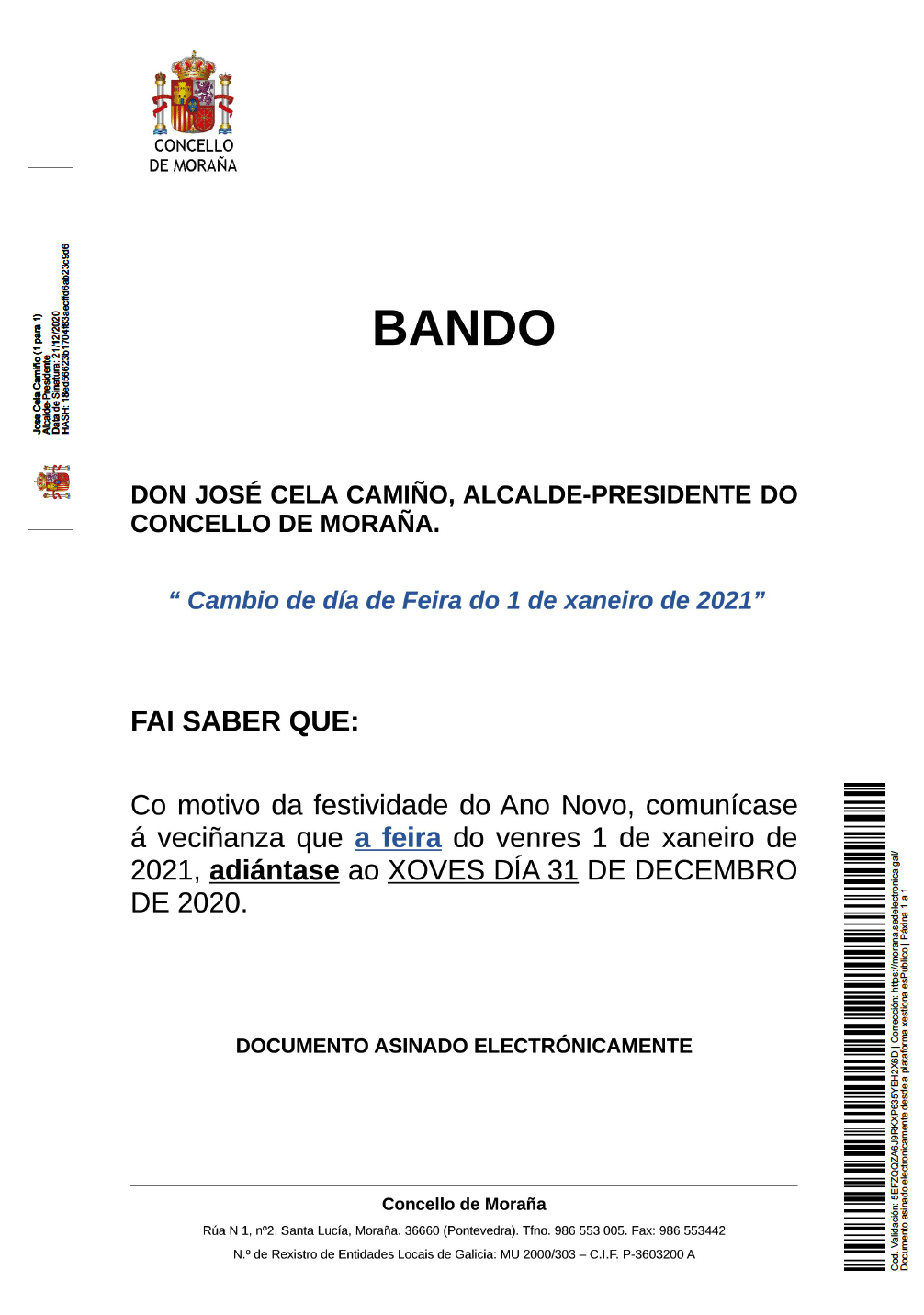 BANDO: Cambio de fecha de la Feria del 1 de enero 3 BANDO Cambio de fecha de la Feria del 1 de