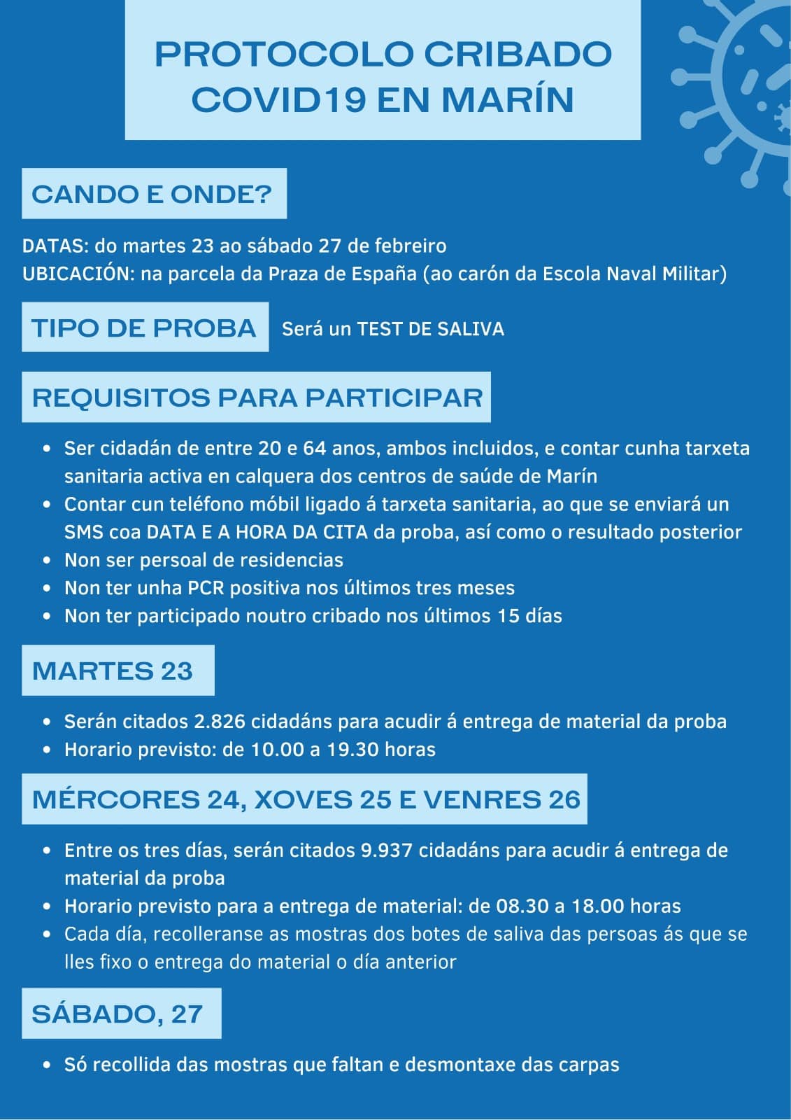Sanidade realizara un cribado de la poblacion en Marin la