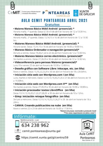 Nuevos cursos gratuitos en el aula del CEMIT de Ponteareas