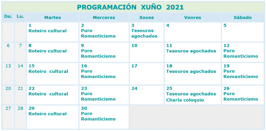 Programación cultural de junio  Balneario del Ayuntamiento de Mondariz