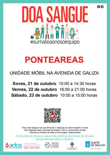 La unidad móvil de donación de sangre visitará Ponteareas los días 21, 22 y 23 de octubre