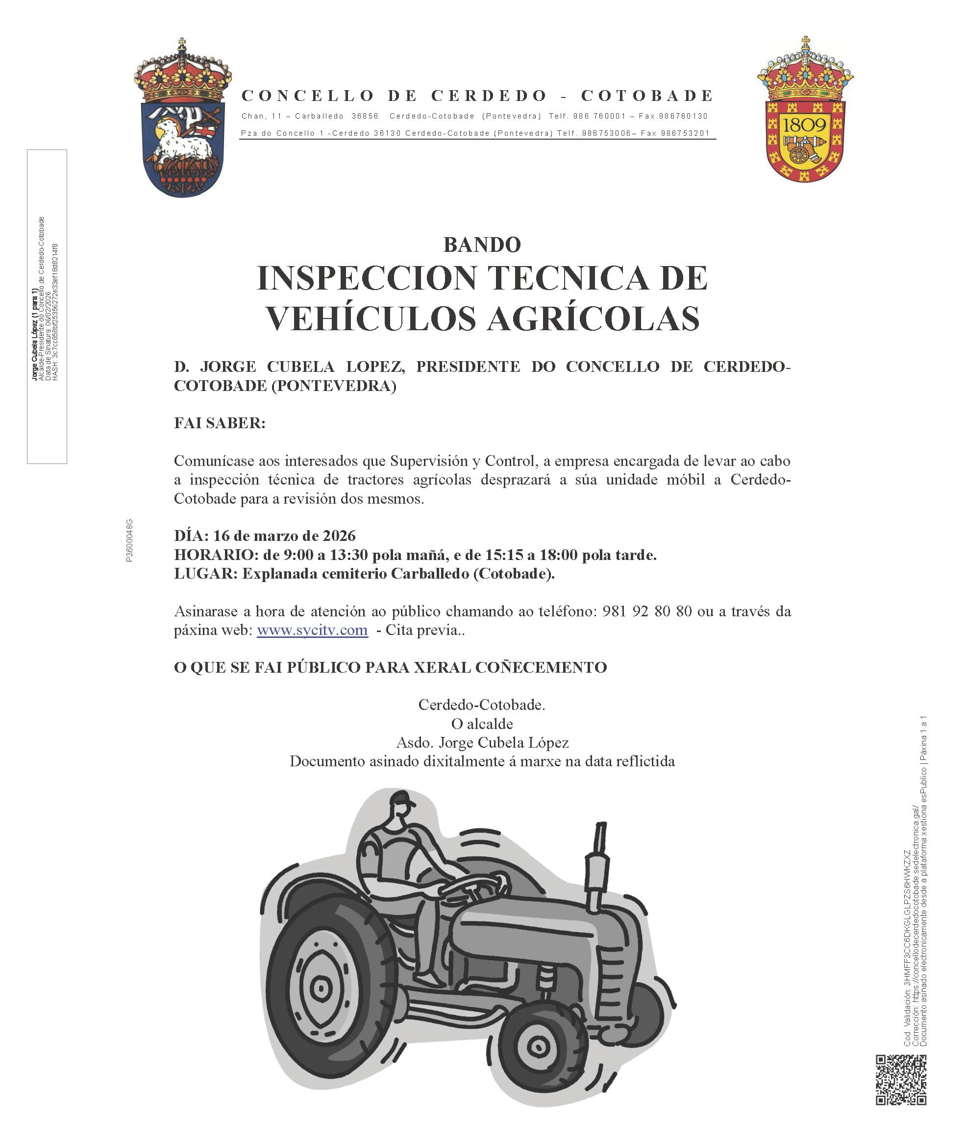 Inspección Técnica de Vehículos AGRÍCOLAS - 2026 – Municipio de Cerdedo-Cotobade 3 Inspeccion Tecnica de Vehiculos AGRICOLAS 2026 – Municipio de